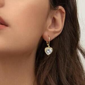 925 Sterling Silver 14K Gold Plated Heart Dangle Earrings